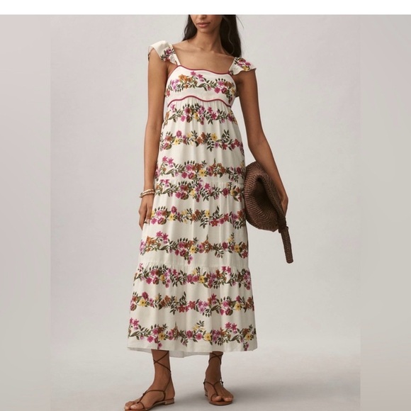 SAYLOR Ayame Flutter-Sleeve Smocked Tiered Maxi Dress Floral Nuuly New with tags - Picture 3 of 13